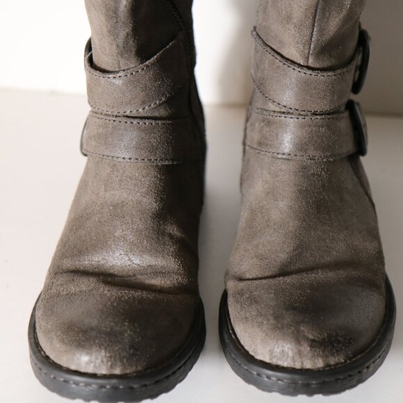 Born Croft 8  Boot Taupe Brown Leather Motorcycle Biker Side Zip Buckle Mid Calf - Picture 5 of 7